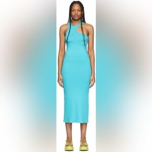 Simon Miller Ribbed Mawga Asymmetric Fitted Midi Dress Blue Size S